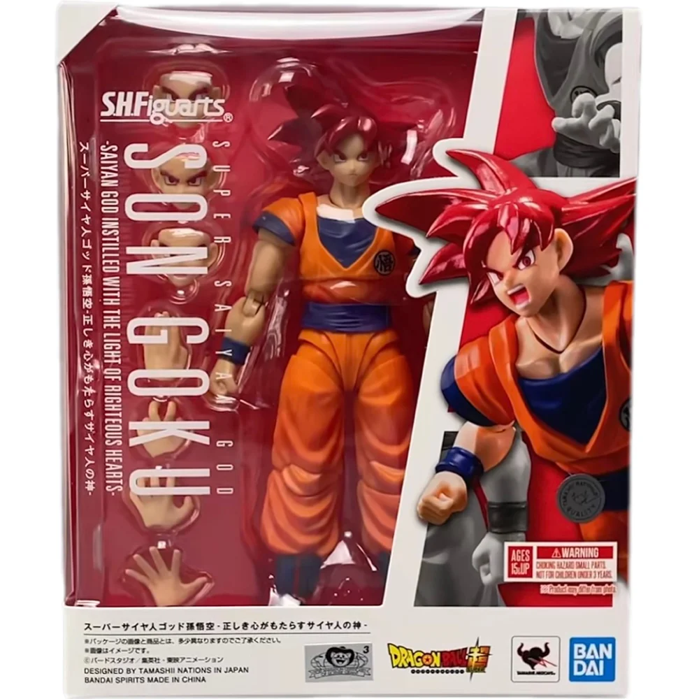 Original Bandai Dragonball SHF Action Figures Super Saiyan God Goku Cartoon Character Collection Ornament Model Kids Toys Gift