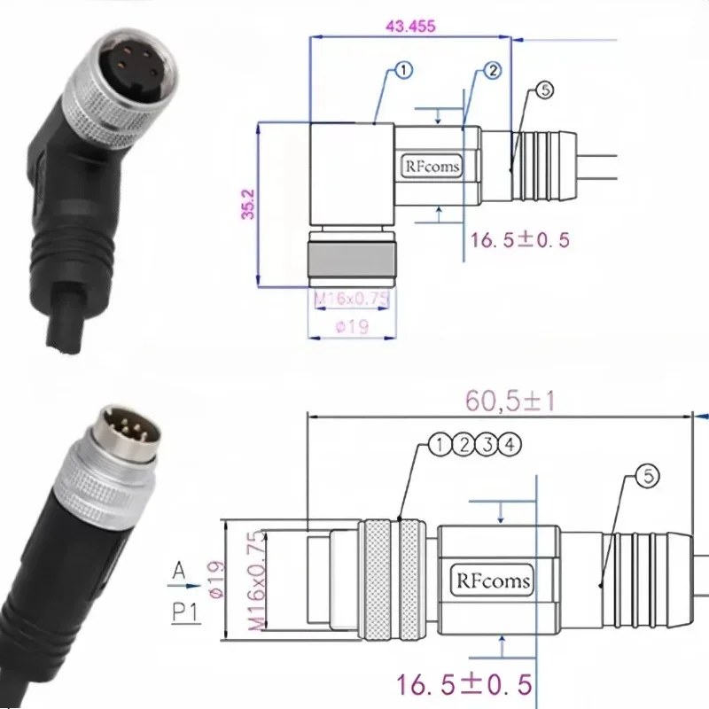 IP67 M16 Circular Connector 8 12Pin Male Female Straight Bent Cable  4 5 6 7 14 16 19 24 Core Waterproof Industrial Sensor Wire