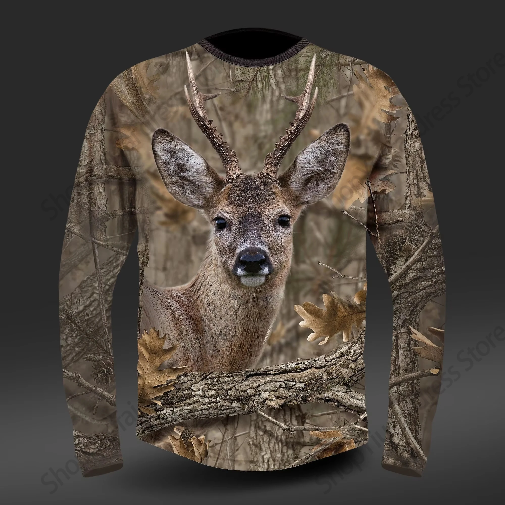 Mens Long Sleeve T-shirt 3D Hunting Animal Rabbit Elk Print T-shirts Outdoor Sports T Shirt Camp Tshirt Camouflage Tops Tees Gym
