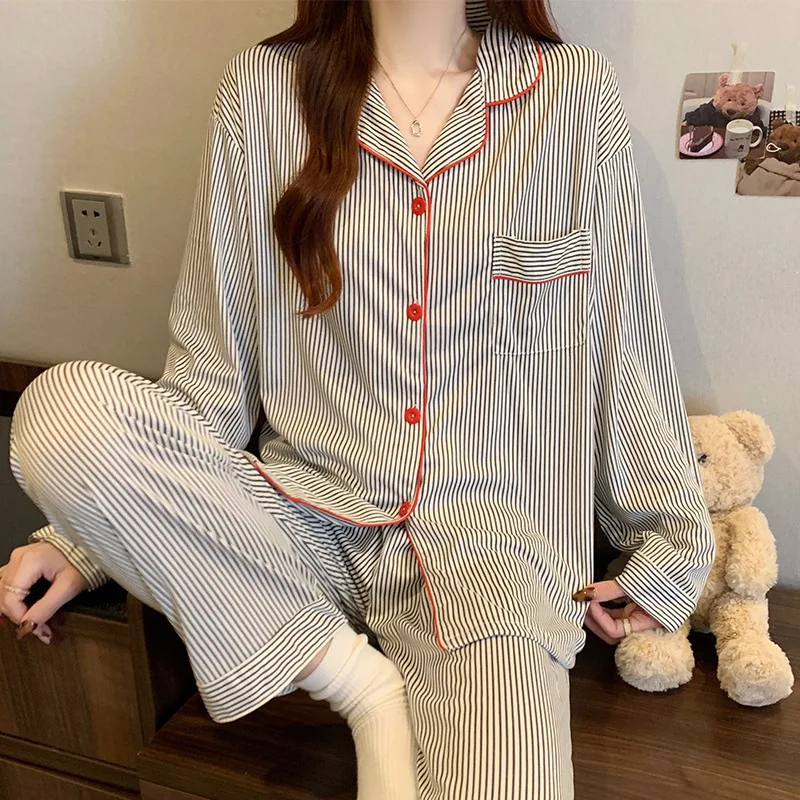 

Spring and Autumn New Arrivals: Korean-style Lightweight, Minimalist and Fashionable Striped Pajamas and Home Wear for Women