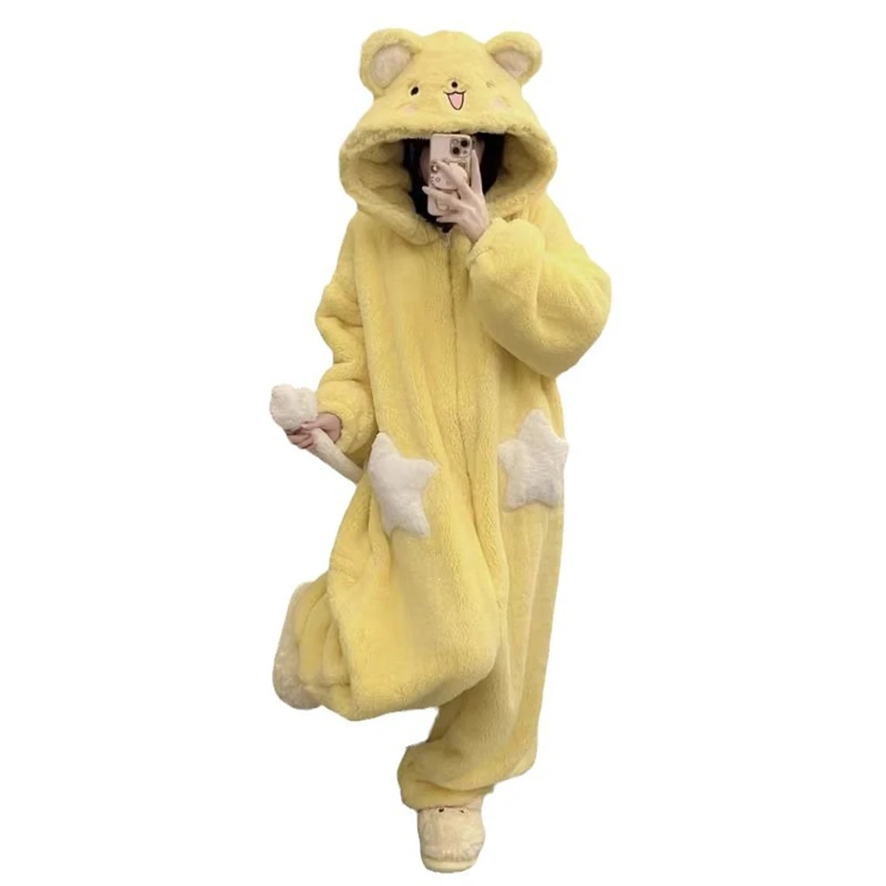 

Fluffy and Thick Adult Animal Onesie Pajamas Halloween Costume Lady Loose Winter One Piece Sleepwear Homewear Cosplay Jumpsuits