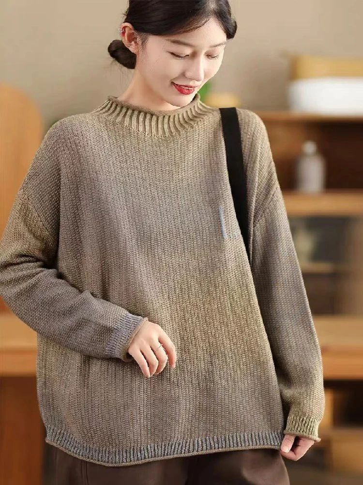 Max LuLu Knitted Classic Winter Females Turtleneck Pullover Fashion Luxury Sweaters Vintage Loose Big Size Casual Cotton Jumpers