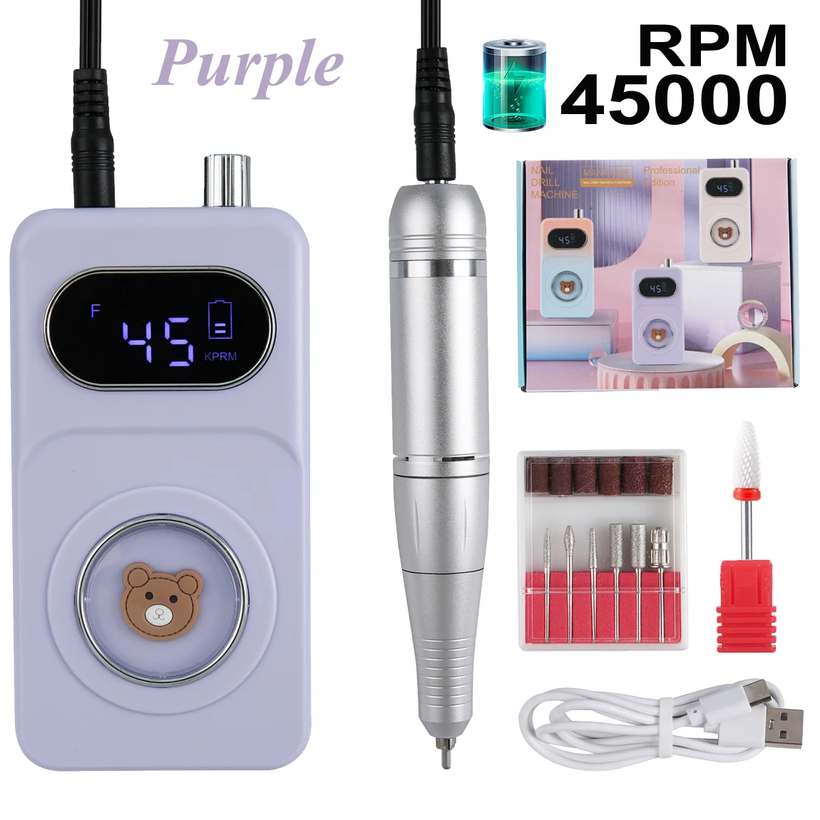 Nuovo 45000 giri/min Mini portatile trapano per unghie Set ricaricabile elettrico a basso rumore levigatrice per unghie per strumento salone di manicure