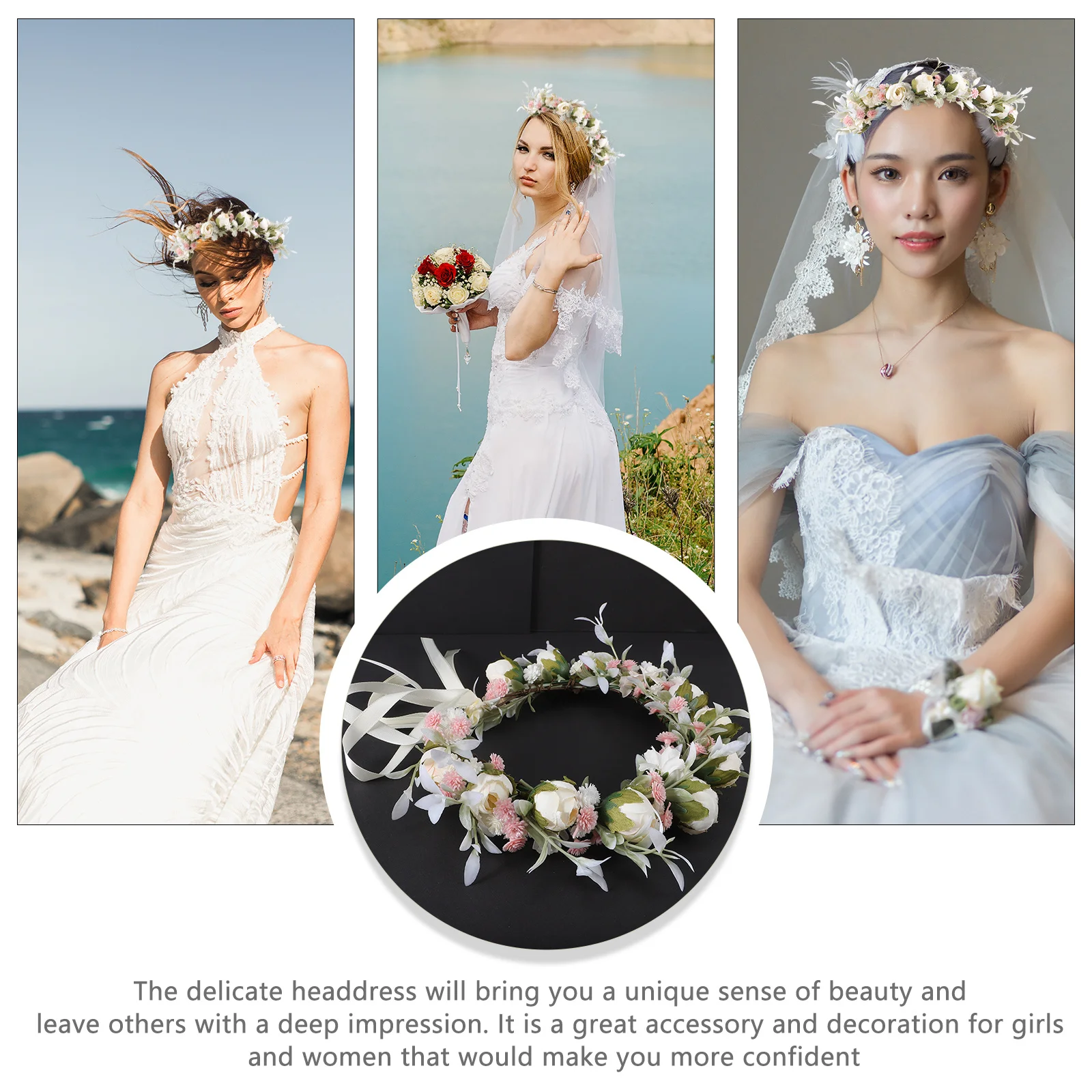 

Retro Floral Wreath Stretchy Cloth Hairband For Bride Wedding Party Photo Prop Bridal Garland Headwear Floral Headband