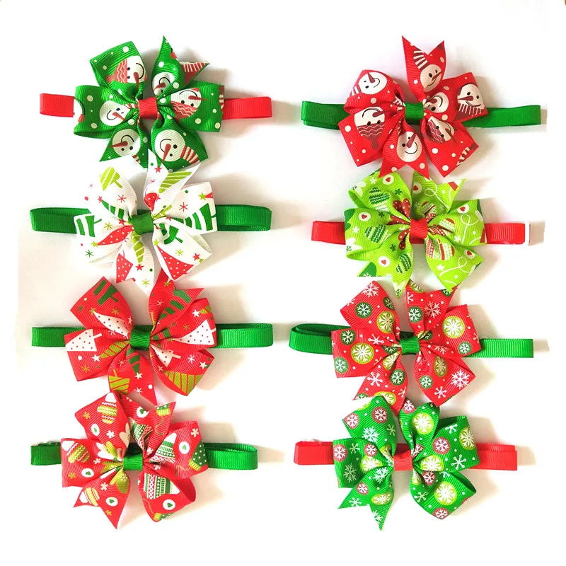 50pcs Christmas Pet Dog Bow Tie Adjustable Dog Collar Pet Bow Neckties Party Grooming Supplies Pet Bow Tie