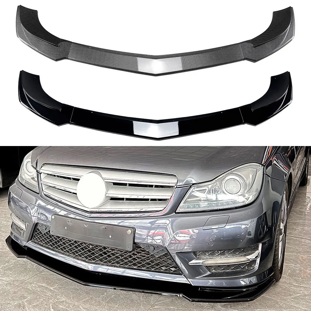 

For Mercedes-Benz C Class W204 S204 Facelift 2011-2014 AMG Line Sport 3Pcs Gloss Black Front Bumper Spoiler Lip ABS Plastic