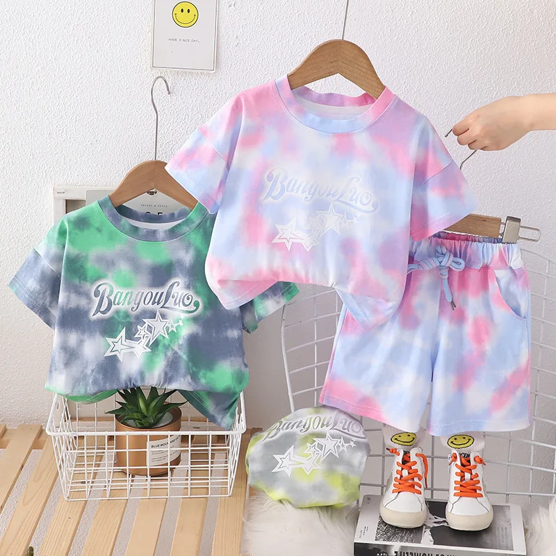 

Summer Children Kid Boys Girls Cotton Clothes Tie-dye T Shirt+Shorts Toddler Clothing Baby Tracksuit Infant Casual Set