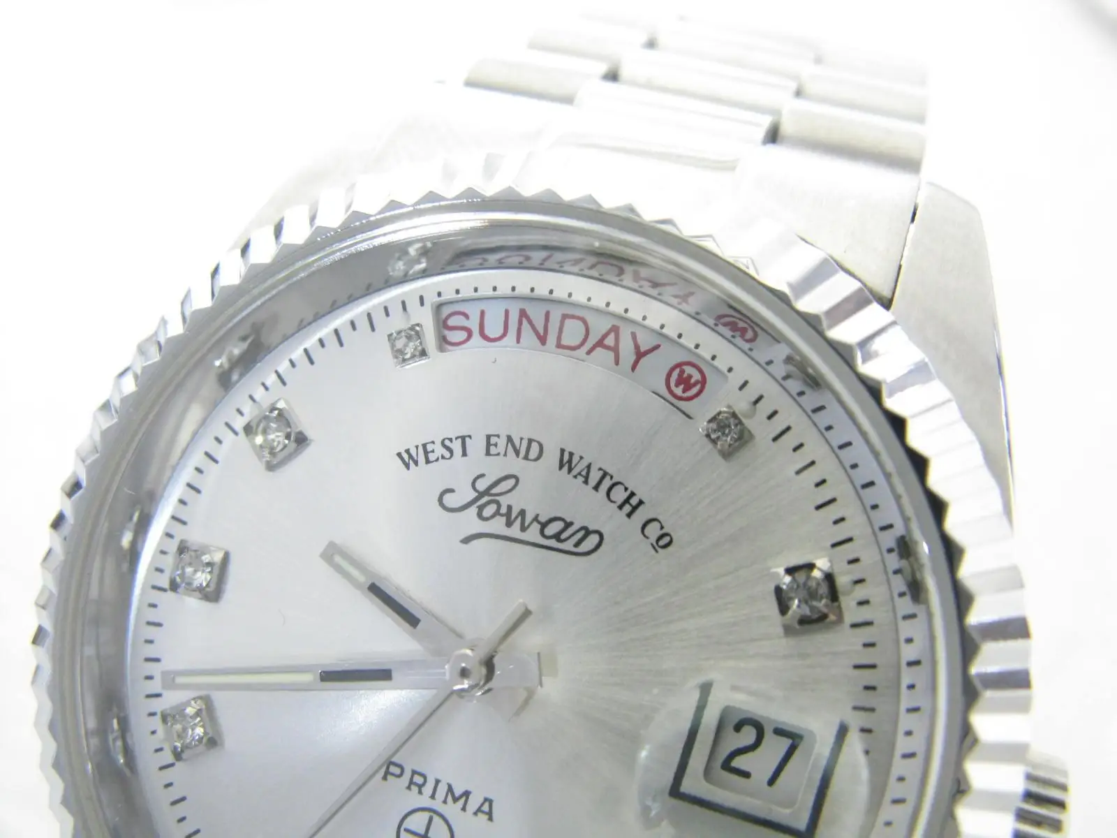 West end Sowar English Fan Double Calendar Steel Military male Watch eta 2834 prima