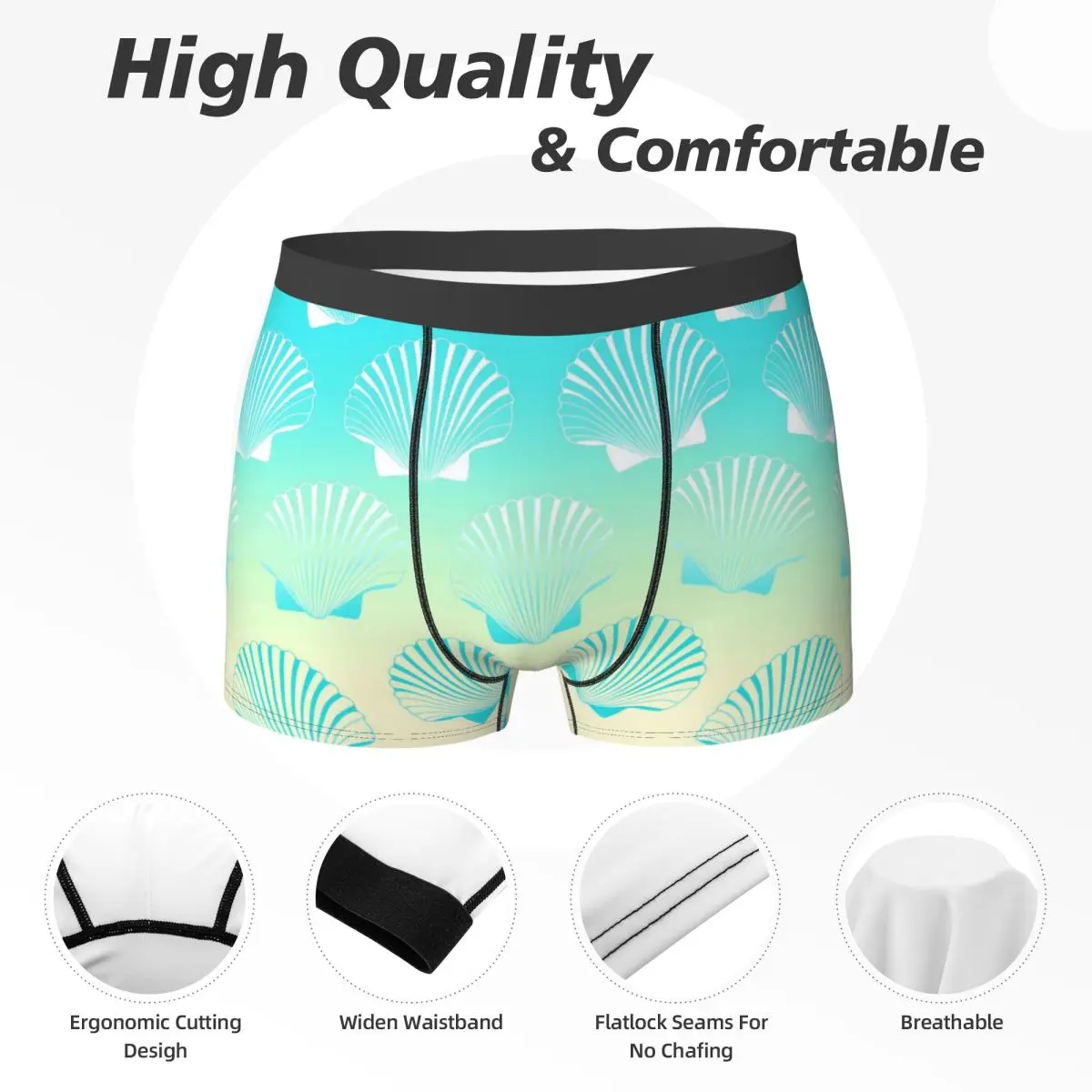 Intimo conchiglie di mare Pantaloncini boxer con stampa sfumata blu e gialla Trenky Mutande da uomo Pantaloncini traspiranti Slip regalo