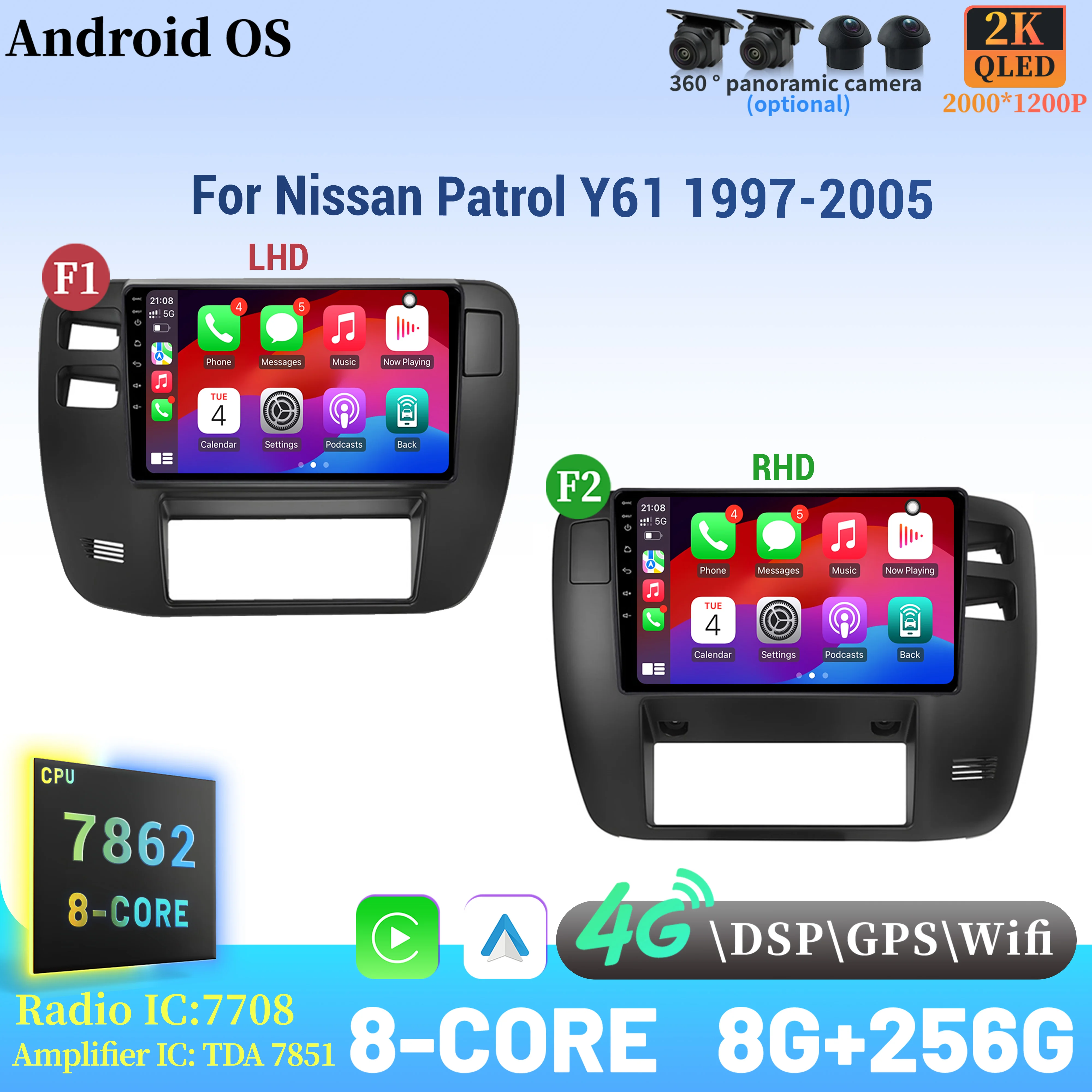 

Car Radio Android 14 For Nissan Patrol Y61 1997-2005 Navigation Multimedia Wireless BT Carplay Touch 2K QLED Screen