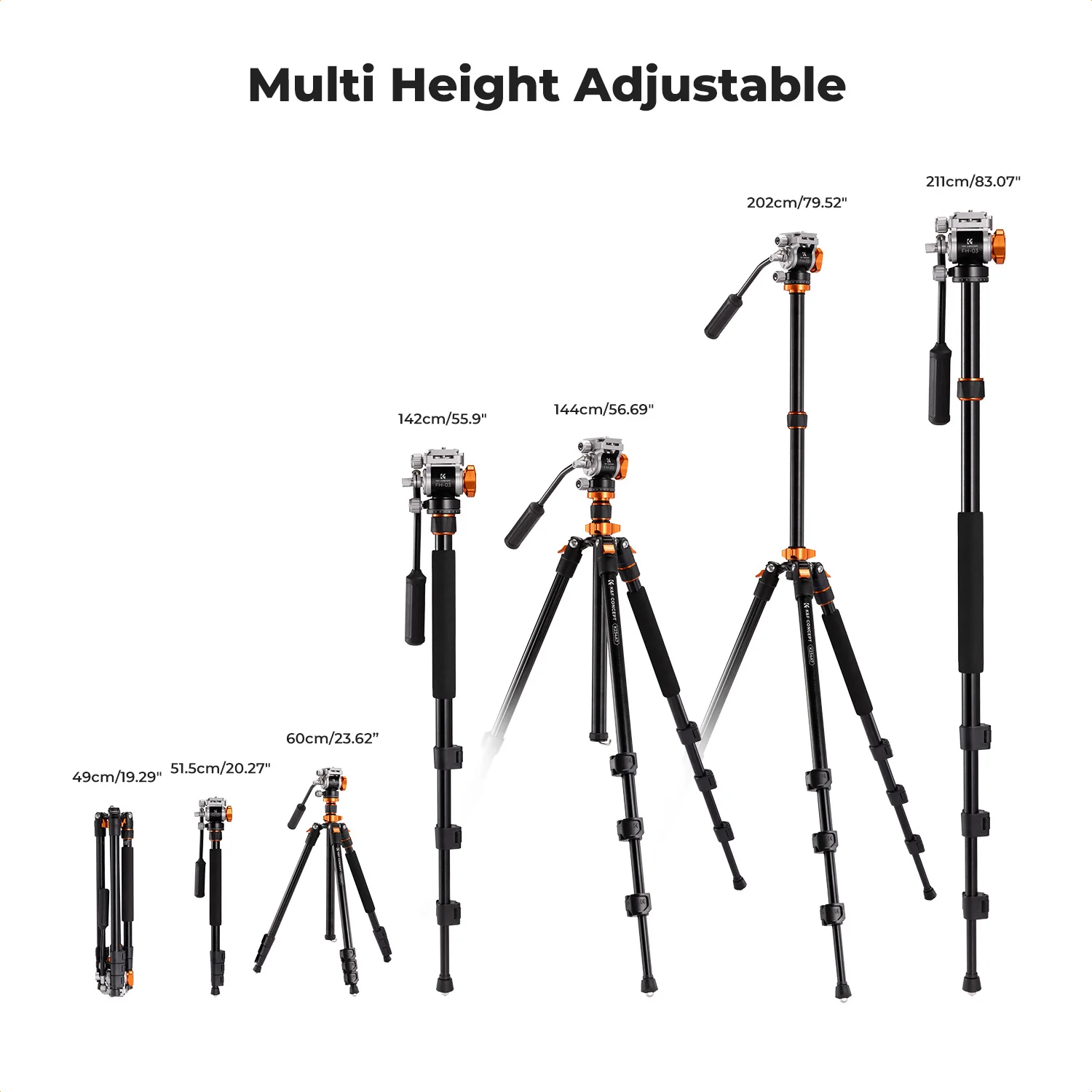 K&F Concept 83''/2.1m Camera Professional Tripod For DSLR Compact Aluminum Video Tripod With hydraulic Head Portable Monopod