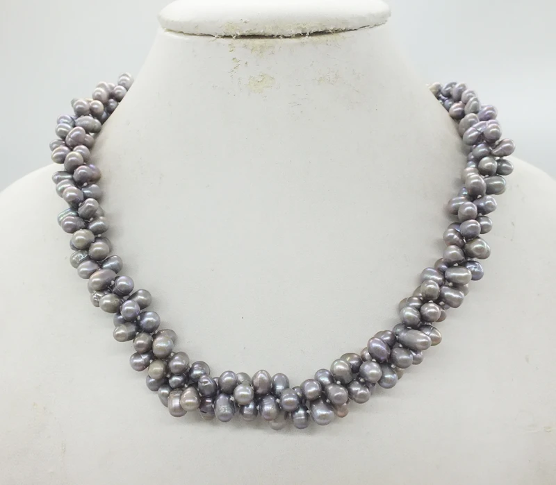 

Bridesmaid necklace. Classic AAA 6-7 MM 3 strand Baroque freshwater grey pearl necklace. The best gift for mom 19"
