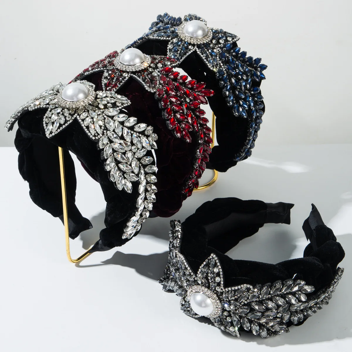 

Fashion flannel woven wide-brimmed headband, flower branches full of diamonds, luxury hair accessories, light luxury temperament