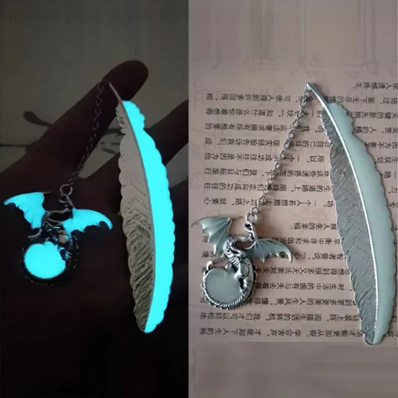 علامة مرجعية من الريش المتوهج في الظلام، تصميم تنين البومة المعدنية، هدية لمحبي الكتب القديمة العتيقة، ملحقات قراءة الطلاب