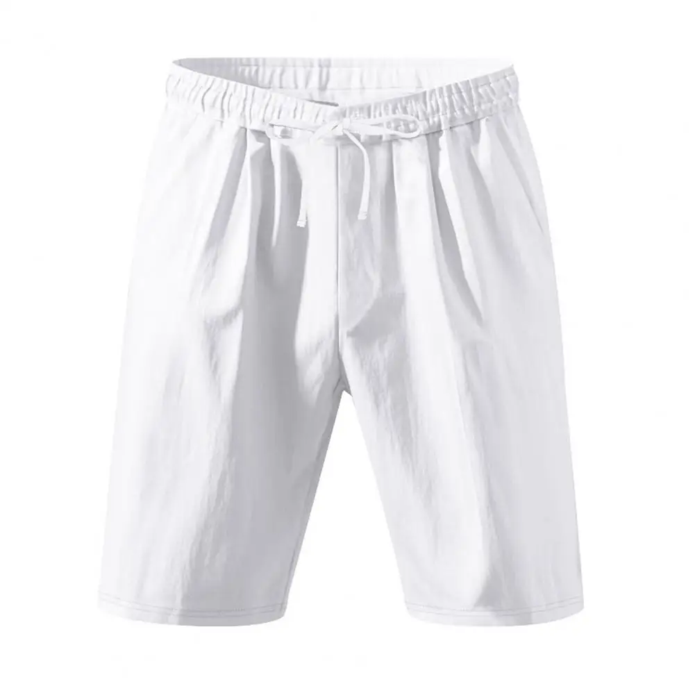 2025 Men Flax Beach Shorts Pockets Drawstring Elastic Waist Solid Color Versatile Casual Quick-dry Beach Shorts Swim Trunks