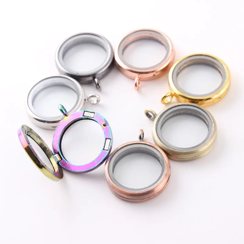 Alloy Floating Locket Magnetic Flip Open Pendant Round Glass Frame Single Loop 30mm for DIY Necklace Keychain Jewelry Making