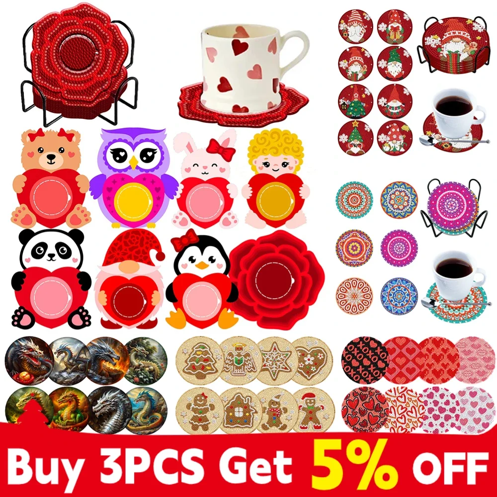 6/8pcs Diamant Malerei Untersetzer Cartoon Tier Holz Diamant Mosaik Kunst trinken Tasse Pad Tisch Tischset Wohnkultur Weihnachts geschenk