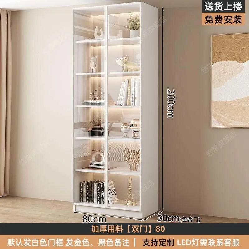 Modern Bookcase with Glass Door Living Room Cabinet Wooden Bookshelf Display Wall Storage Cabinet Dust Proof Sideboard Furniture