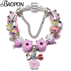 BAOPON Luxury Enamel Donut Beads Bracelets With Silver Color Chain Bracelets For Women Men Fiancee Bijoux Pulseras Jewelry Gift