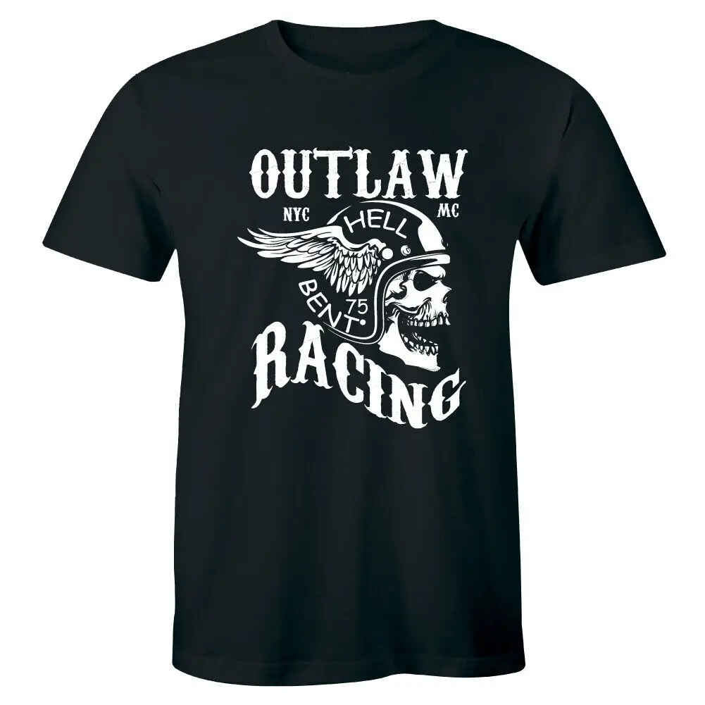 

Outlaw Hell Bent Racing Rebel American Motor Club Skull-Wings Men's T-shirt Tee