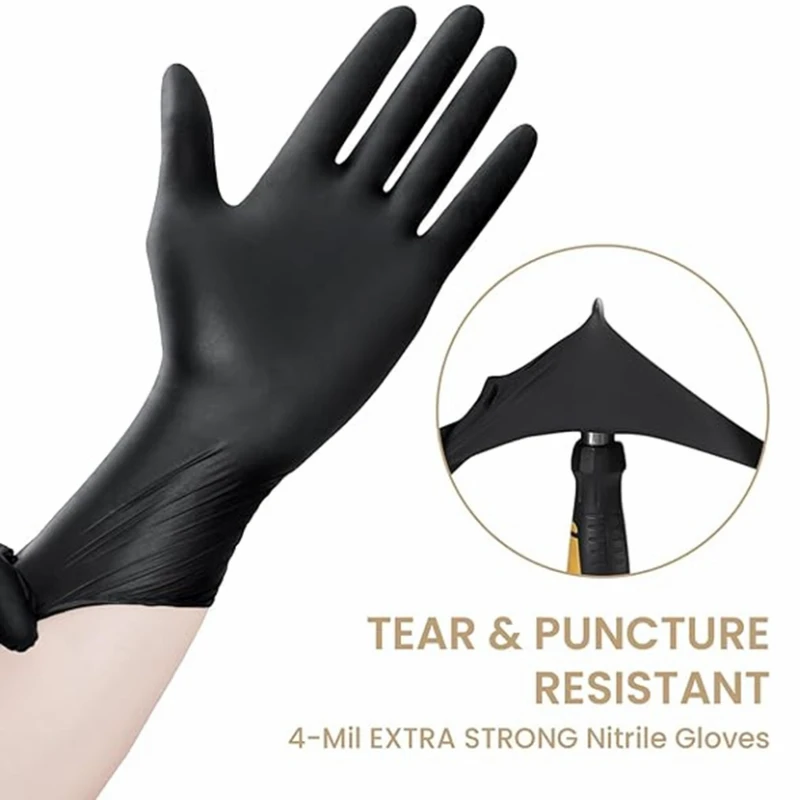 100-1000Pcs Nitrile Exam Gloves Black Bulk, 4 Mil, Latex Free Powder Free Duty Disposable Gloves, Cooking Gloves, Latex Free, Po