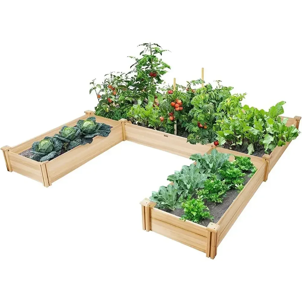 Eco-Friendly U-Shaped Wooden Elevated Garden Beds, Outdoor Planter Boxes for Patio, Backyard, and Lawn