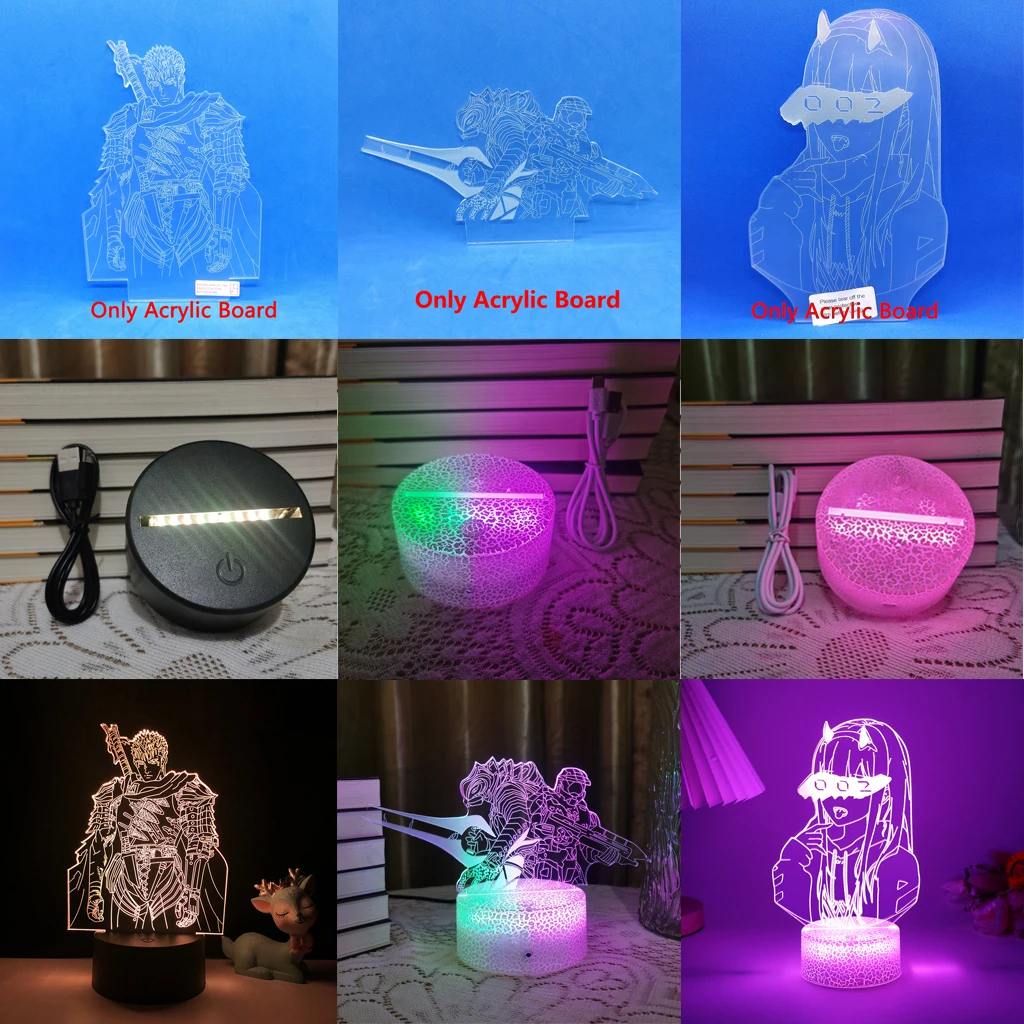 

Anime Figure Acrylic Board Night Light Base Berserk Guts Genshin Impact 3D Led Lamp SPY X FAMILY For Kid Room Desk Decor Gift