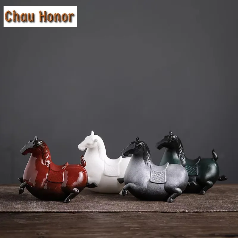 Chinese Style Fat Horse Ceramics Statue Figurines Modern Art Home Decorations Room Bookshelf TV Cabinet Decor Animal Ornament