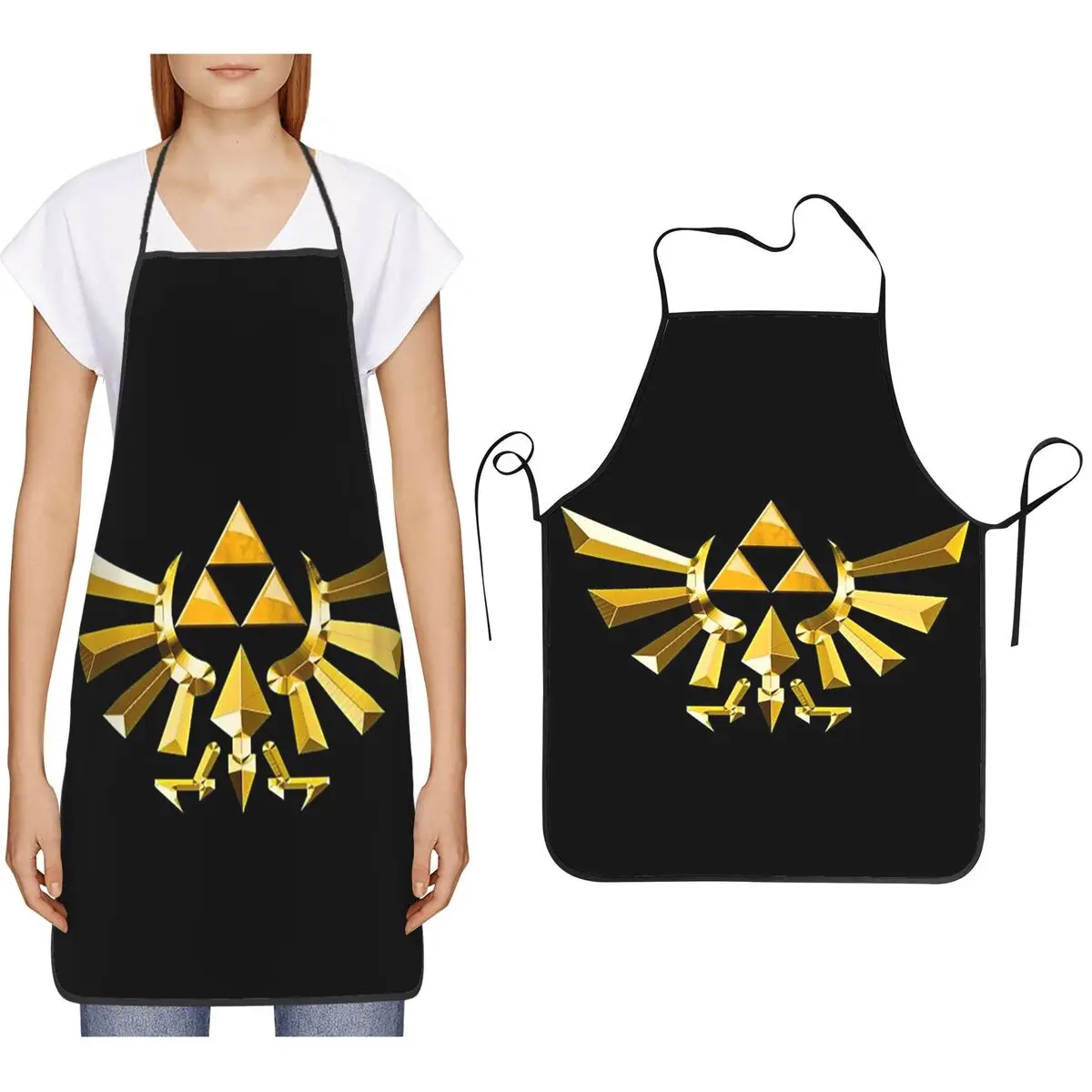 Gold Triforce Symbol Zelda Aprons Chef Cooking Cuisine Tablier Bib Kitchen Cleaning Pinafore for Women Men Painting
