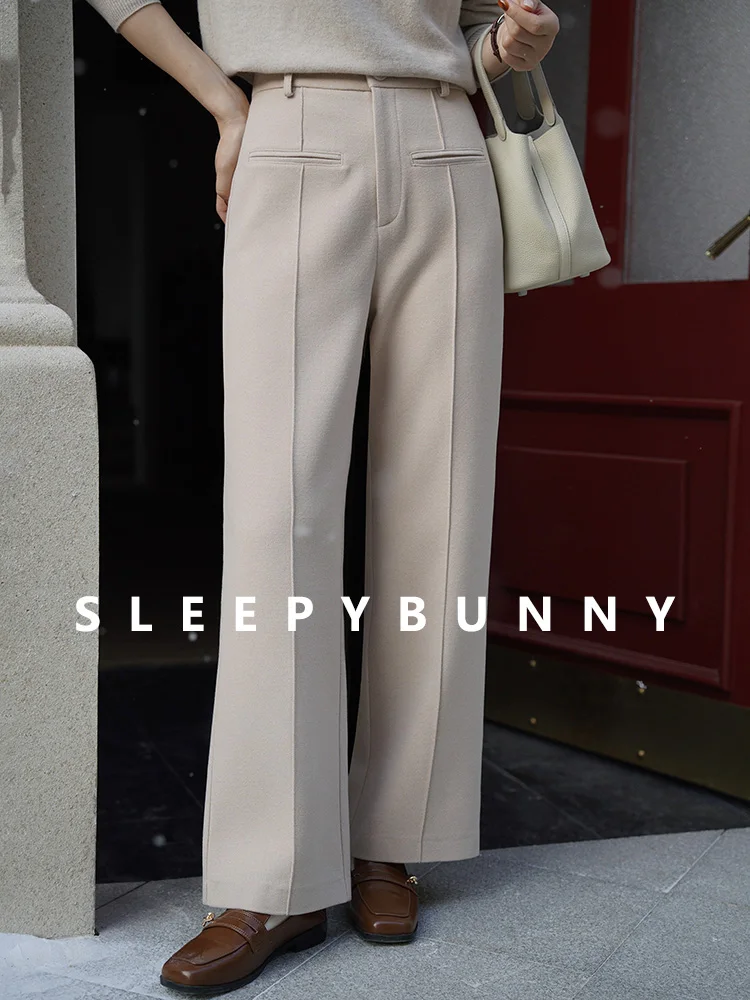 

Wool Wide Leg Pants High Waist Straight Trousers for Women Winter French Tailored Bottoms Casual Chic Commuter Versatile Outfit