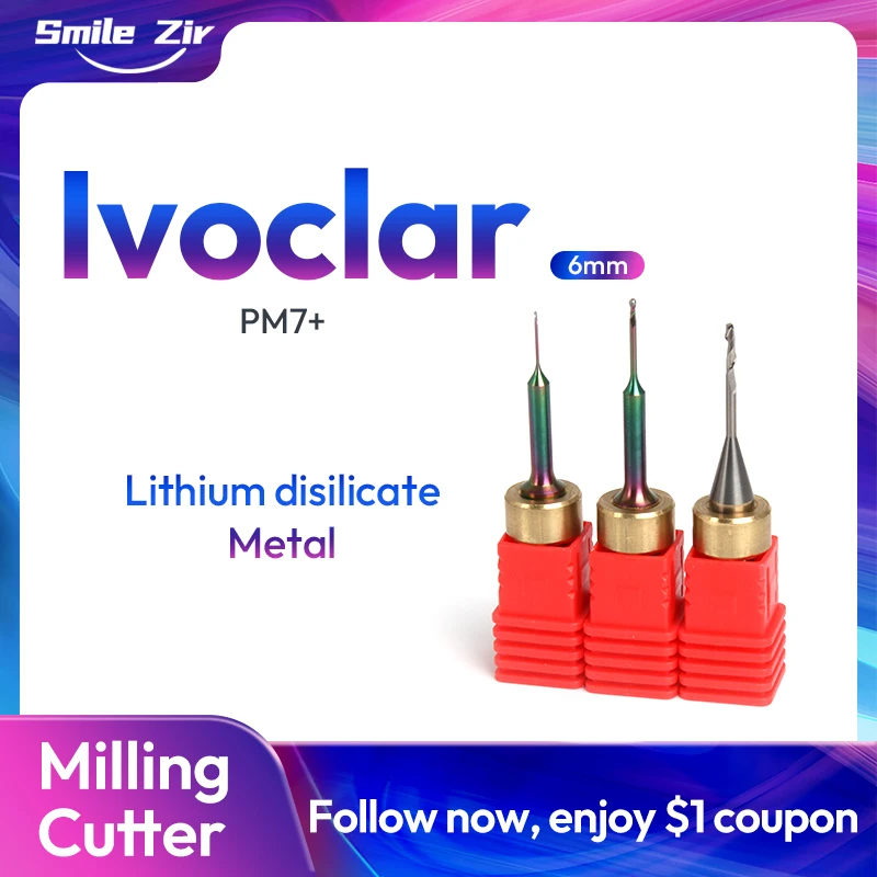 

Smilezir Dental Lab Ivoclar Programat PM7 Lithium Disilicate Diamond Coating Milling Cutter Shank 6mm Metal Ti bar Milling Bur