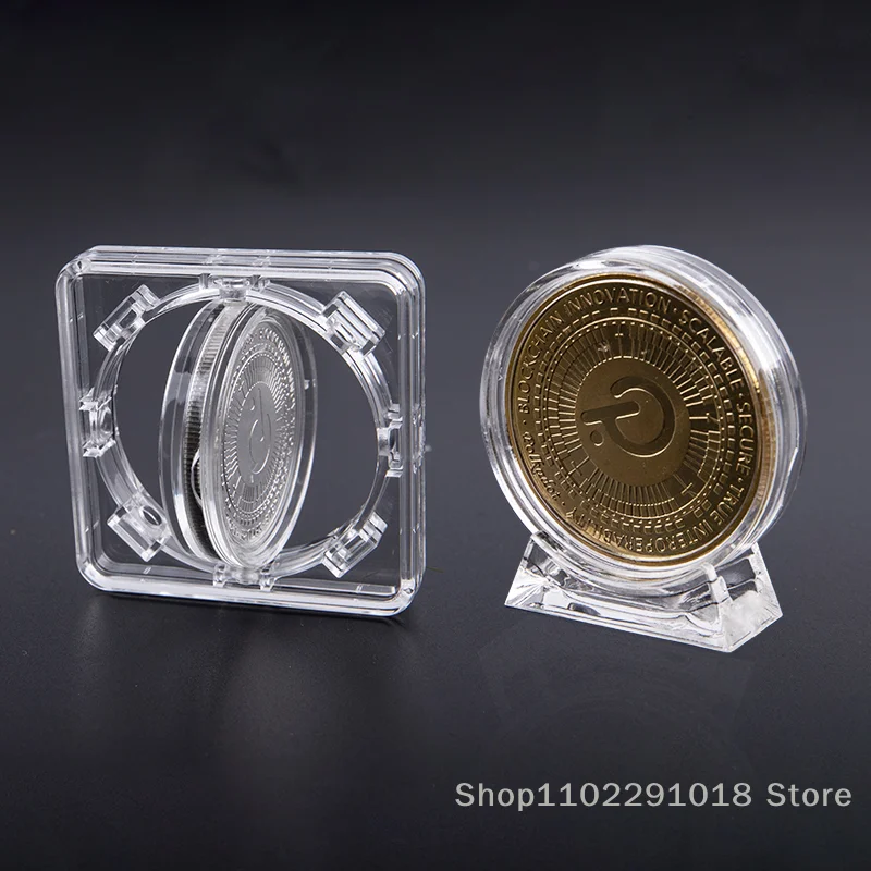 

1 Pcs 4cm Acrylic Coin Display Rack With Base Money Transparent Storage Box Case Commemorative Medal Currency Collecting Tools