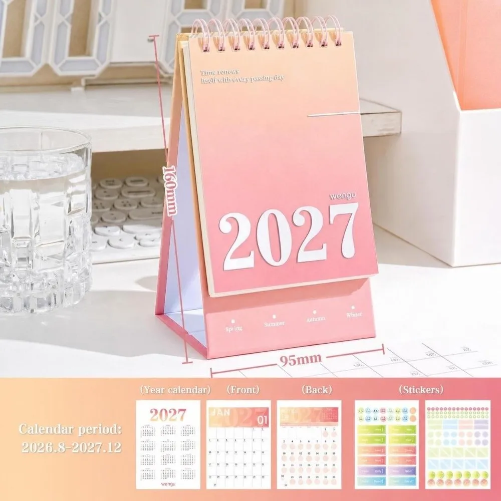 1Pc Portable Gradient Color 2027 Desk Calendar Standing Flip Design Standing Desktop Calendar 2027 Desktop Calendar Home Office