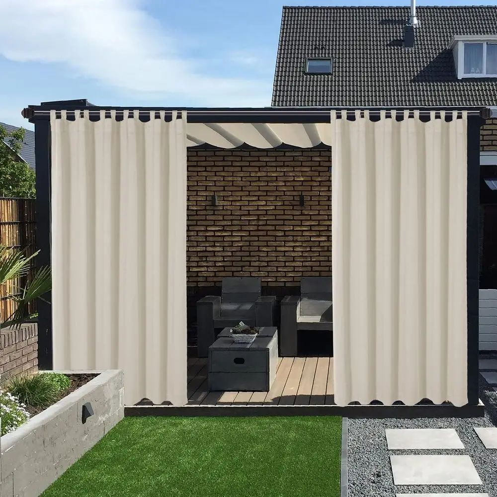 

Термоизолированные уличные шторы, 100x108, затемнение, съемная верхняя часть, для патио, крыльца, беседки, 2 панели, ваниль