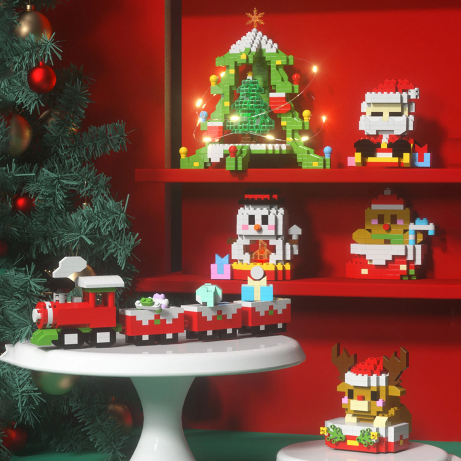 عيد الميلاد بناء لعبة المكعبات سانتا كلوز ثلج شجرة الأيائل مايكرو الطوب لغز عيد الميلاد كتل صغيرة هدايا عيد الميلاد للأطفال