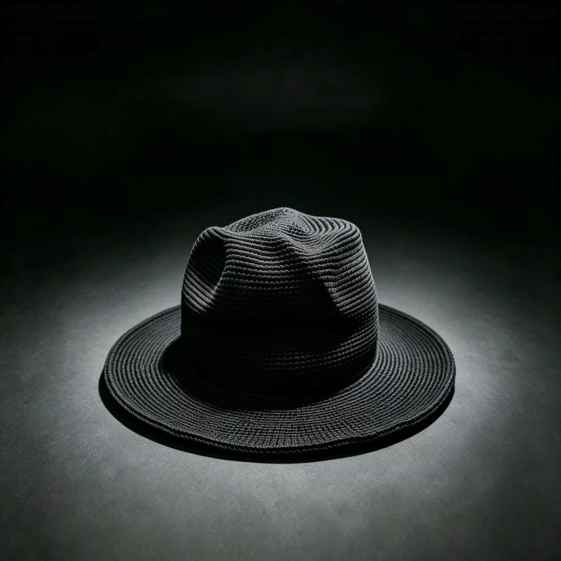 Foldable Black Wide Brim Hat  YAMamoto Dark Style Sun Hat Unisex Japanese Bucket Hat Hand Pinch Design Unique Beach Straw Hat