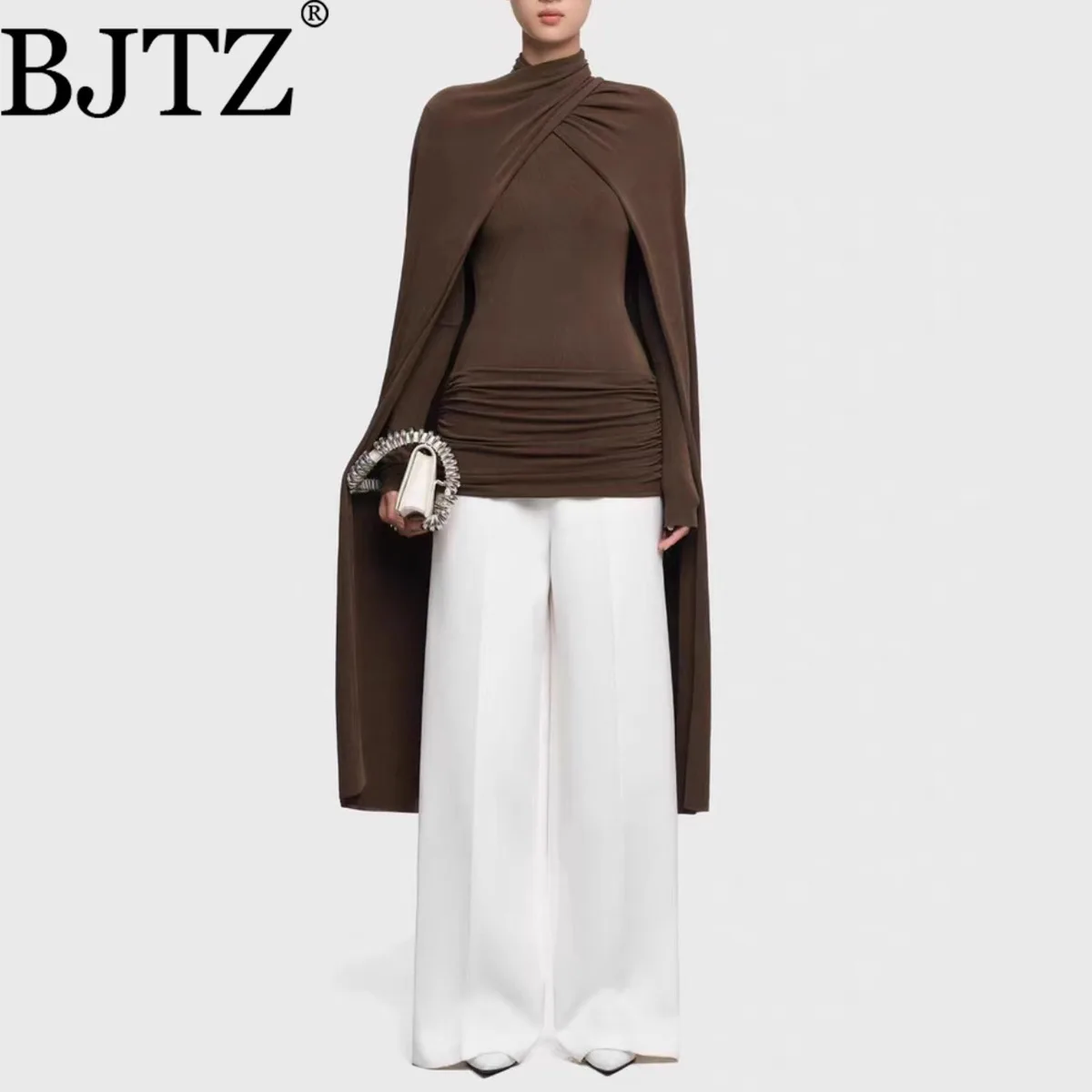 

BJTZ Уникальный вязаный комплект, зимняя женская водолазка, накидка, топ, широкие брюки, дизайнерская повседневная рождественская вечеринка