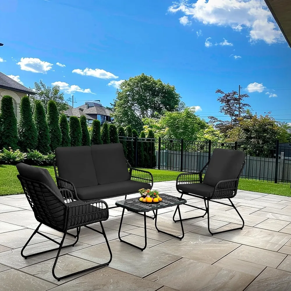 

EortheX 4 Pieces Outdoor Patio Furniture Set,Patio Conversation Set,Rattan Wicker Bistro Sets with Loveseat Chairs and Modern Co