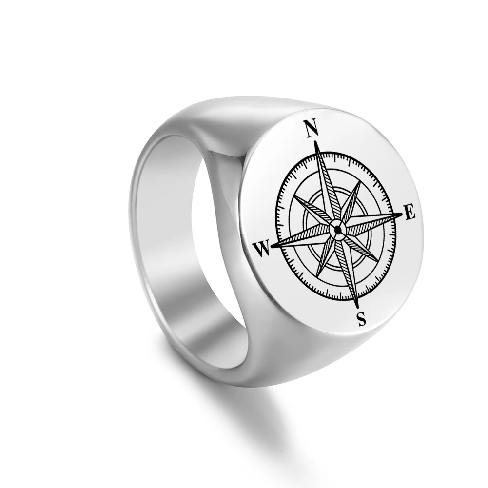 Dreamtimes Navigator Compass Sailor Ring Stainless Steel Tick mark Men Rings Punk for Male Boyfriend Jewelry Creativity Gift
