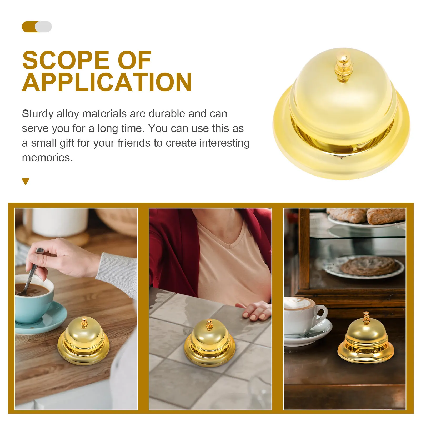 Alloy Hand Pressing Call Bell Loud Ringing Service Bell for Restaurant Bar Hotel Coffee Shop Game Training Pets Meeting Desk Use