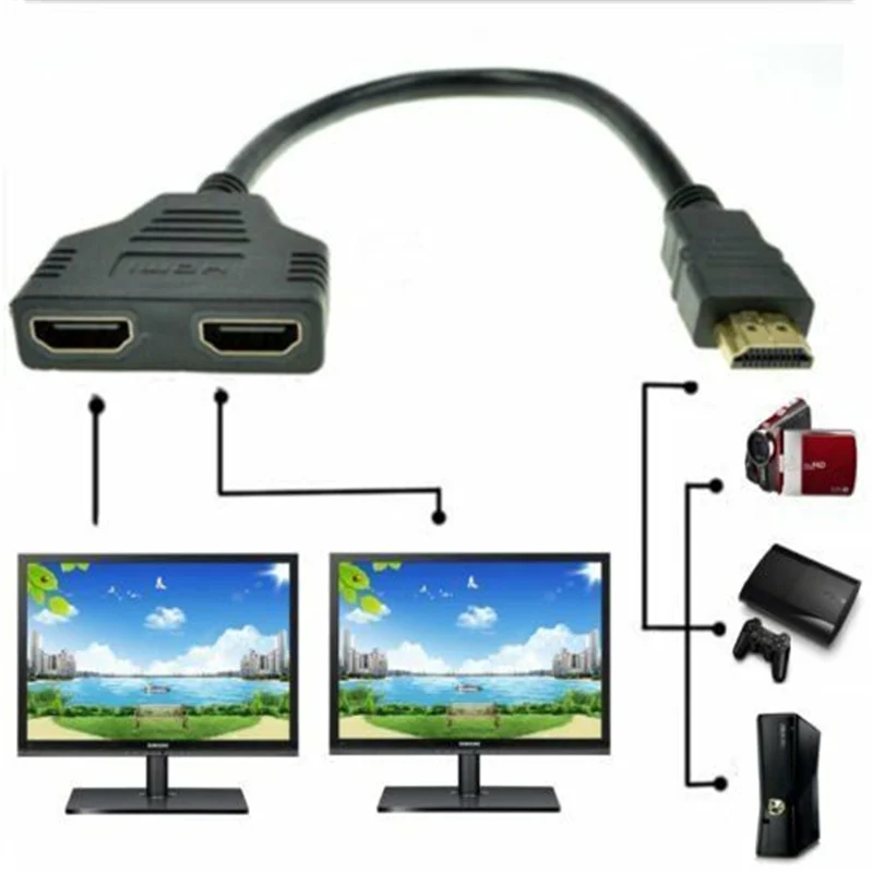 1080P HDMI-compatible Splitter Cable Male To Female 1 Input 2 Output Splitter Cable Adapter Converter For TV, DVD players, PS3