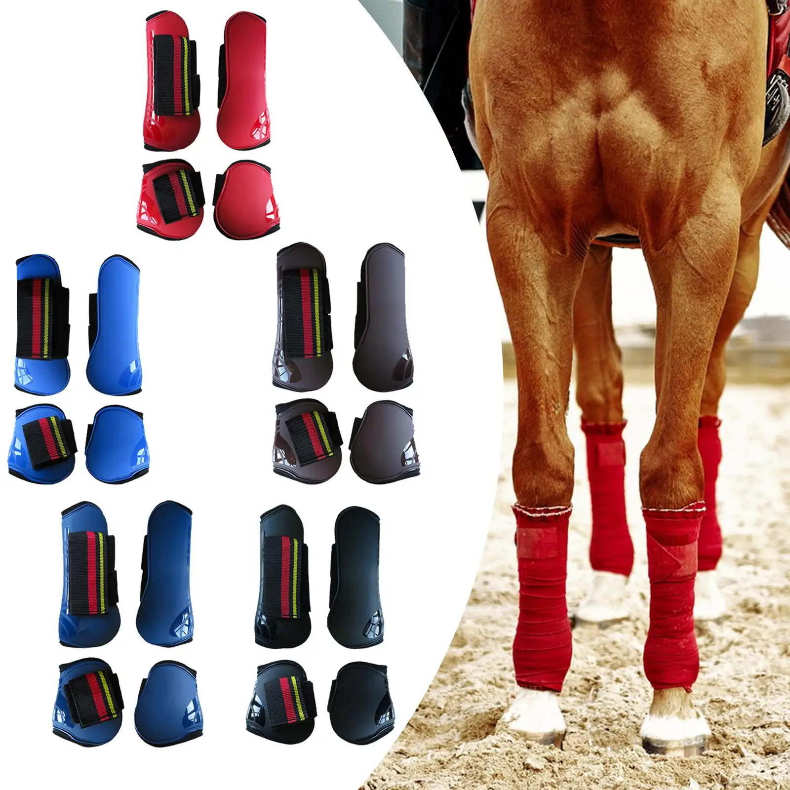 4 قطع من أحذية وتر الحصان قابلة لإعادة الاستخدام احترافية خفيفة الوزن لحارس الساق لأداء الفروسية جلسات ركوب الخيل عبر البلاد #1
