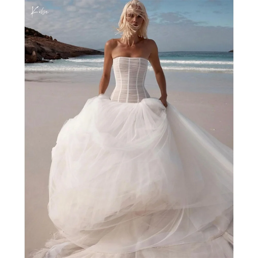 

Kobe Tiered Ruffle Ball Gown Long Trailing Wedding Dresses Strapless vestidos de noche Sleeveless Formal Evening Customized