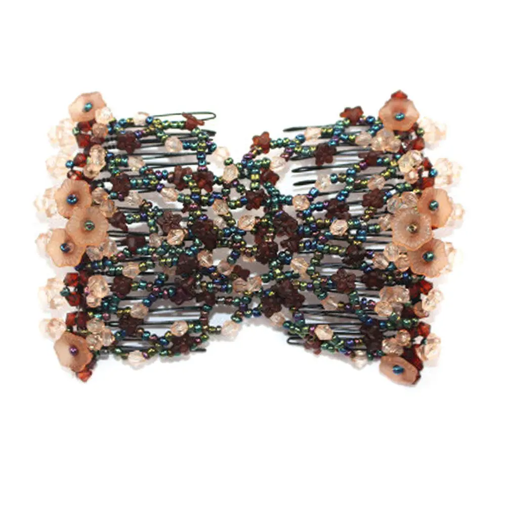 

5Pcs Hair Bun Maker Combs Elastic Beaded Double Hair Clips for Styling Decoration Fashion Hairstyle Tool Stretch Beaded Combs