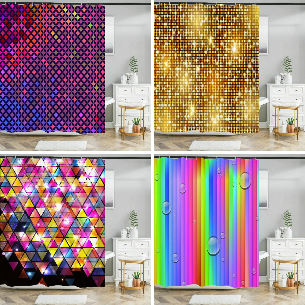 

Golden Glitter Mosaic Shower Curtain Modern Colorful Bathroom Curtains Waterproof Fabric Shower Curtains With Hooks Home Decor