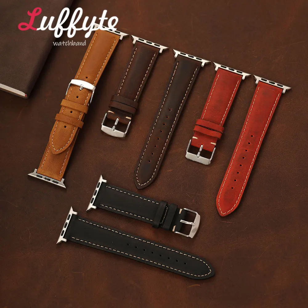 Herren Klassisches Vintage-Stil Crazy Horse Leder Uhrenarmband für Apple Watch 1-11 Ultra SE 38-49mm Armband für iWatch Zubehör