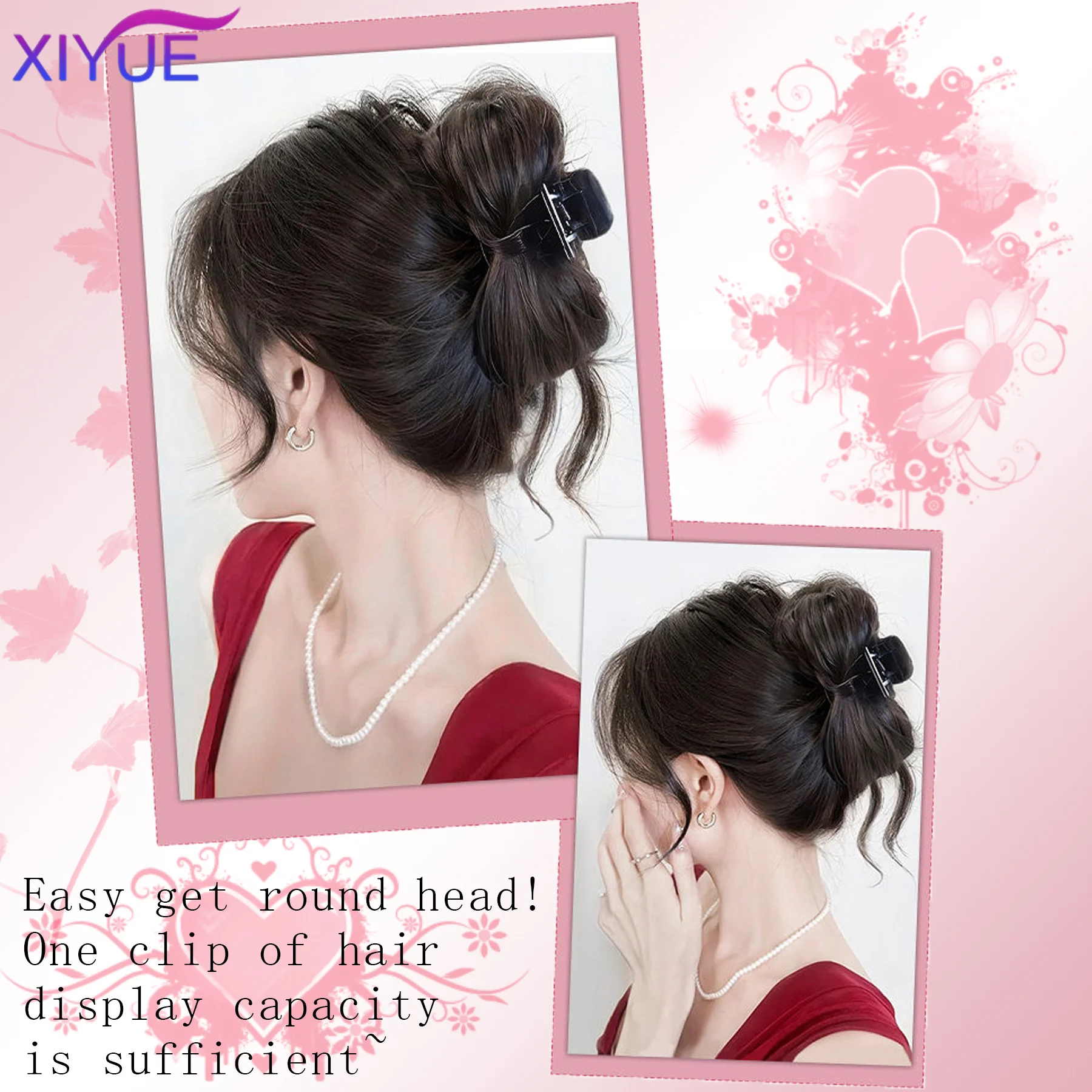 XIYUE  Wig For Women With Claw Clip Shuttlecock Head Lazy Style Korean Fluffy Bun Hair Bag