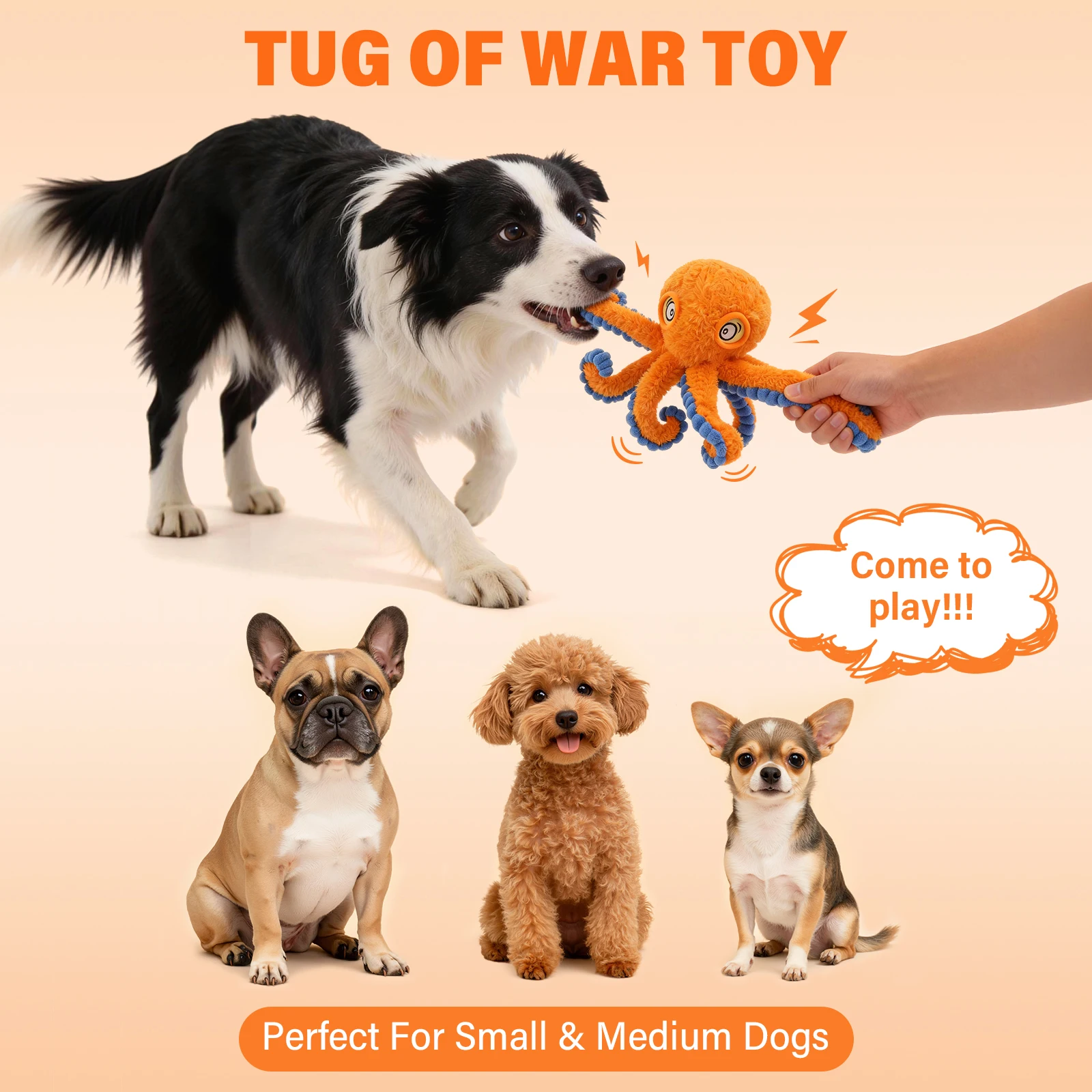 Dog Octopus Squeaky Toy: Interactive Tug of War Plush with Crinkle for Small & Large Dogs, Puppies Blue view 5