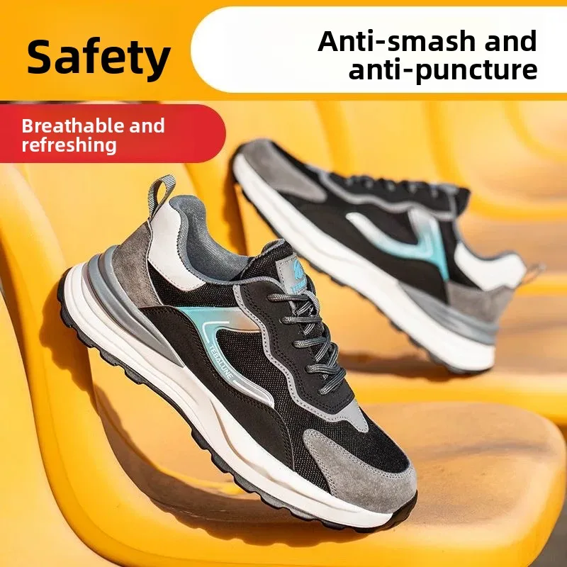 أحذية أمان رجالية أحذية حماية العمل الوقاية من الرائحة مكافحة تحطيم ثقب النساء الرجال سلامة التنس مع غطاء صلب لأصبع القدم