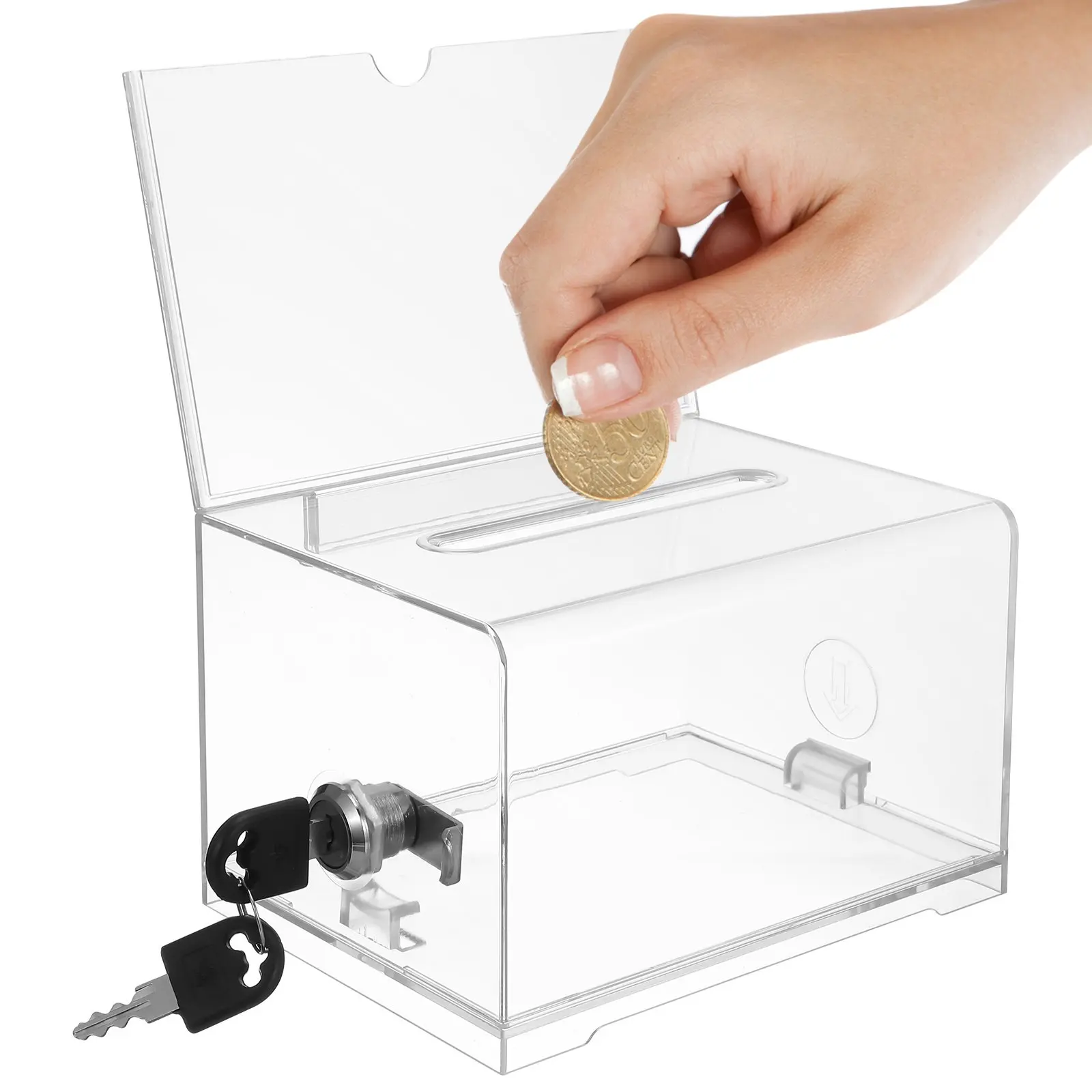 

Clear Acrylic Suggestion Box with Lock for Fundraising Donation Ballot Collection Office Classroom Business Card Holder